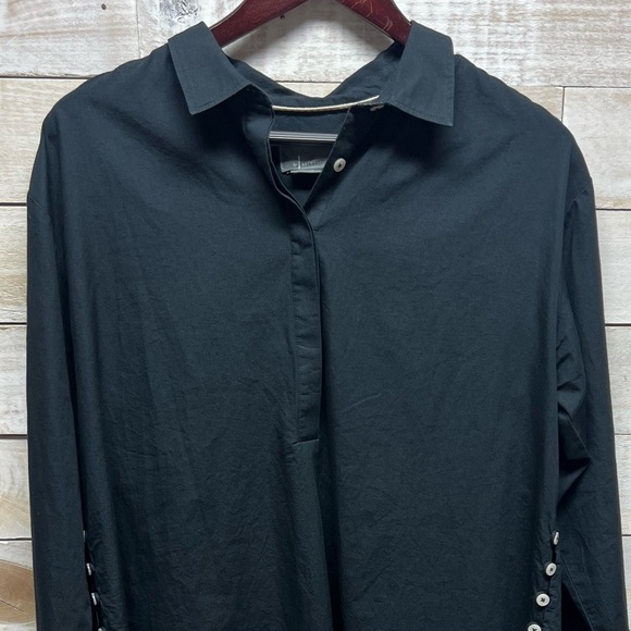 Anthropologie‎ Black Tunic Top Long Sleeve Collared V Neck Womens Medium Buttons - Picture 2 of 11